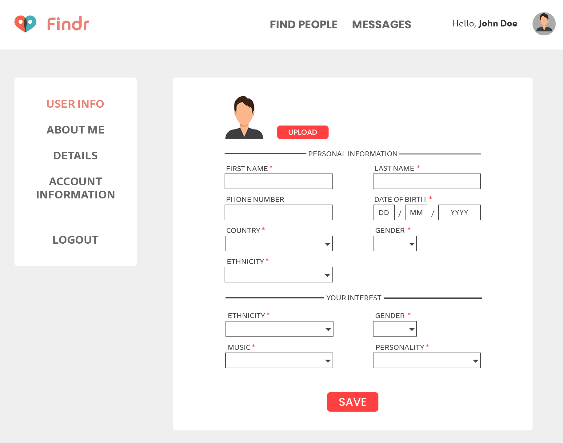 High Fidelity Edit Profile Page
