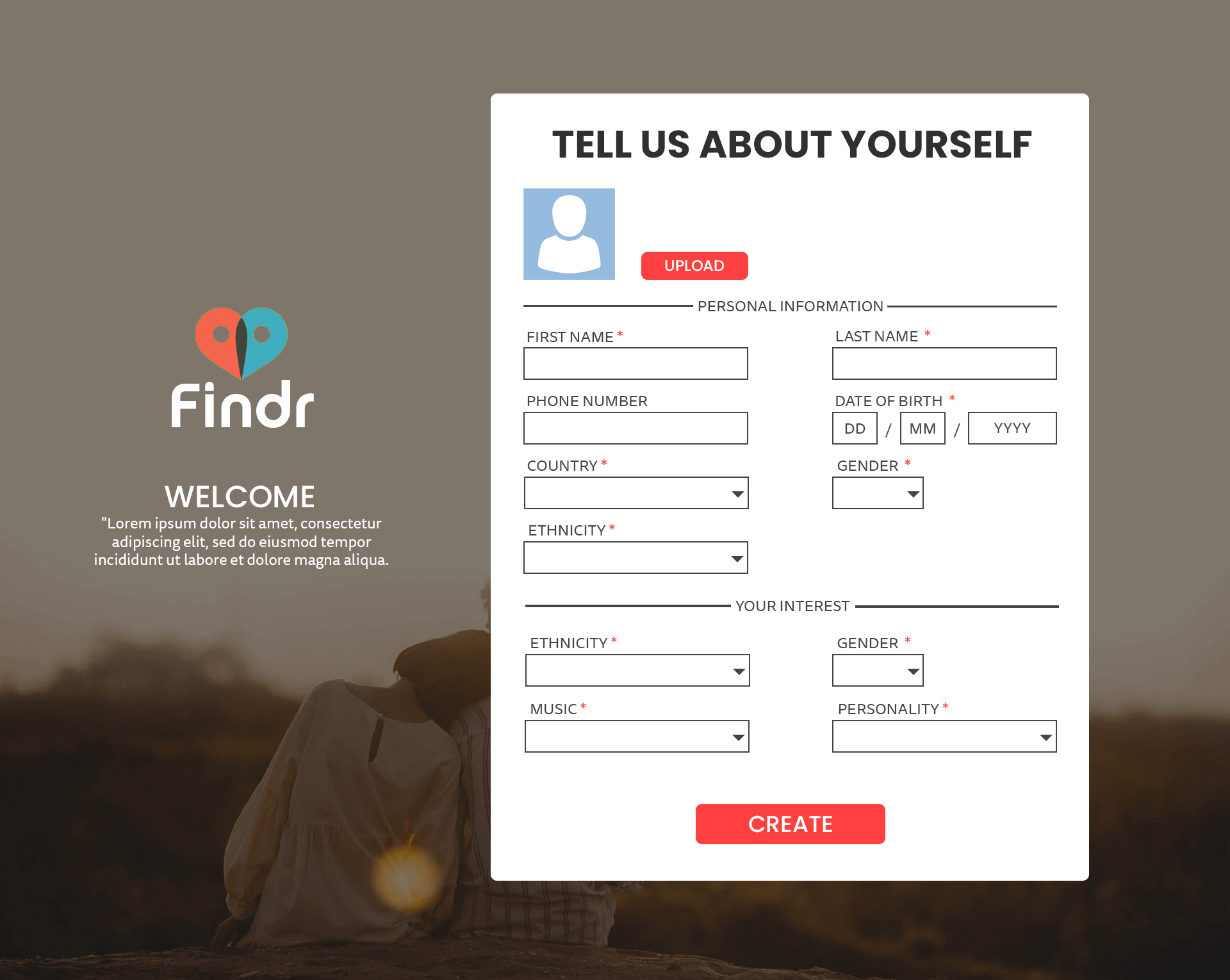 High Fidelity Create Profile Page