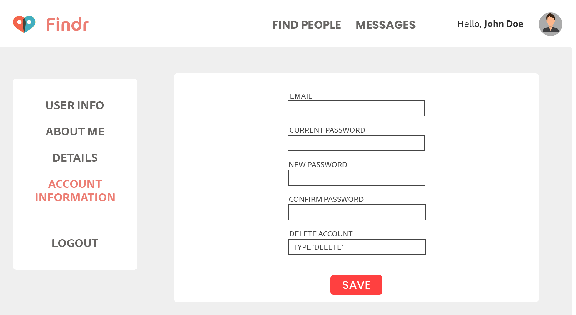 High Fidelity Update Profile Info Page