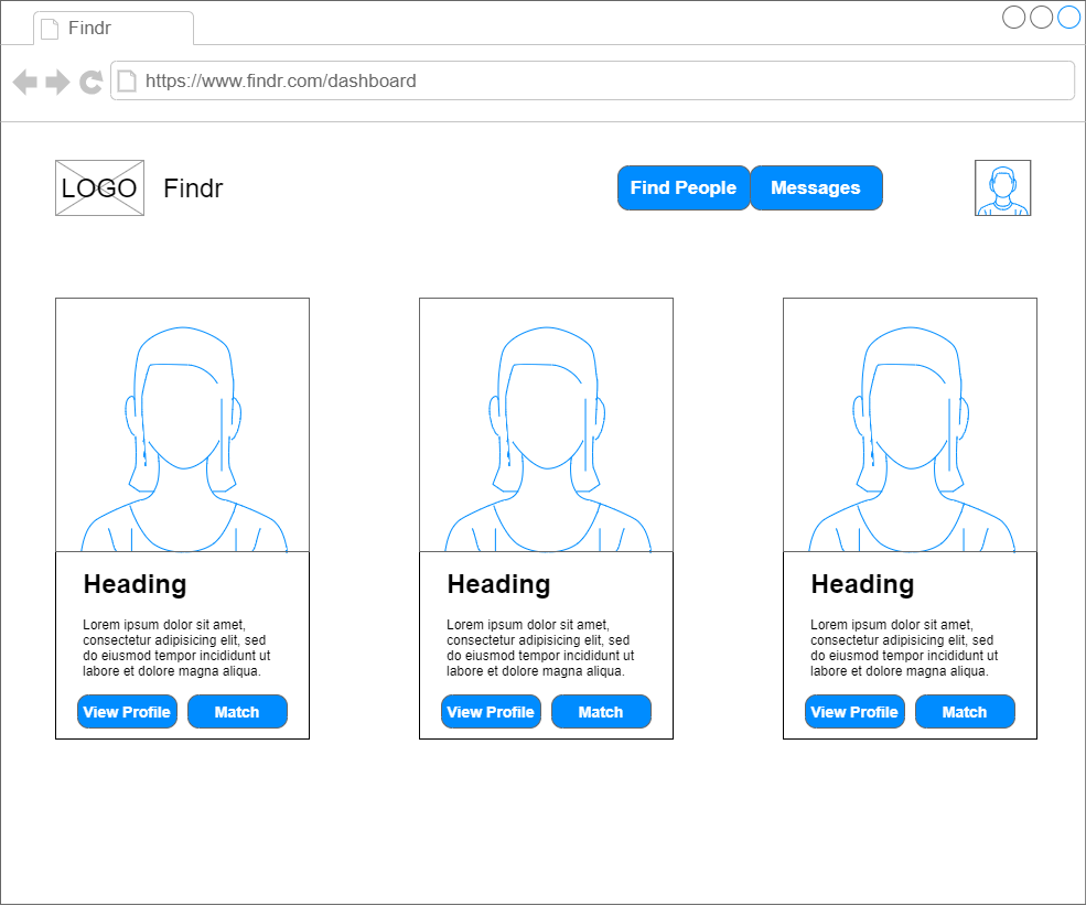 Low Fidelity Dashboard Page