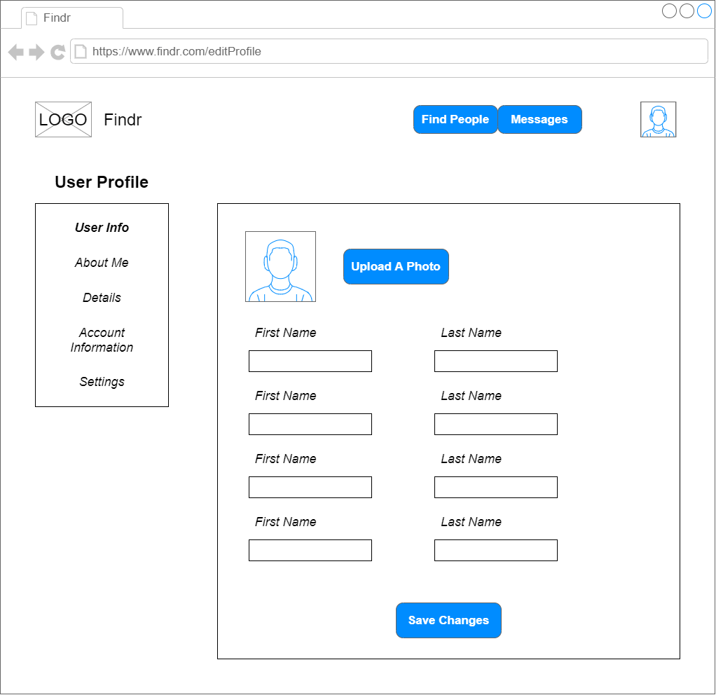Low Fidelity Edit Profile Page