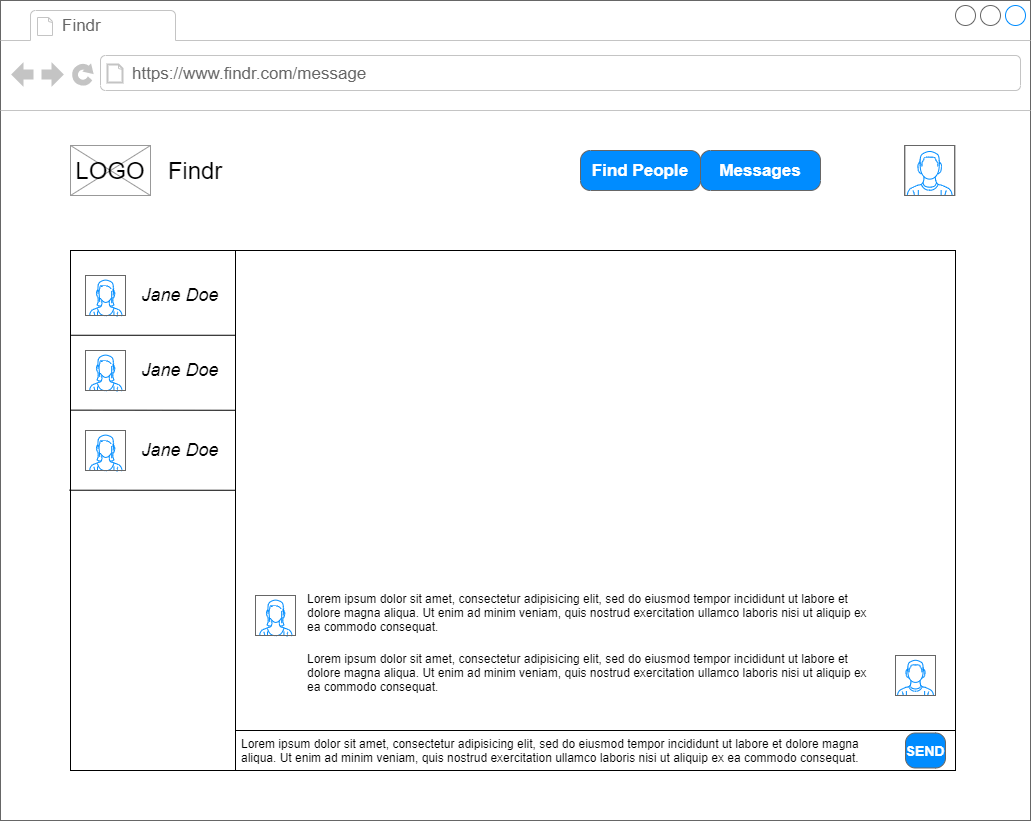 Low Fidelity Messaging Page