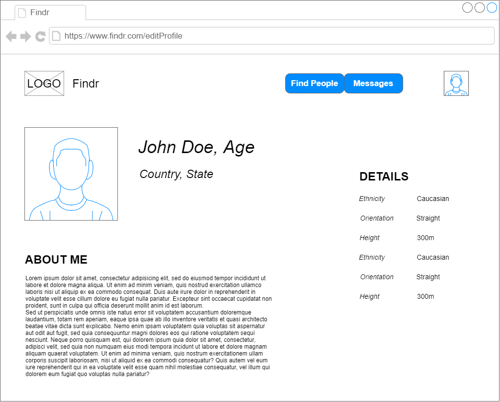 Low Fidelity Profile Page