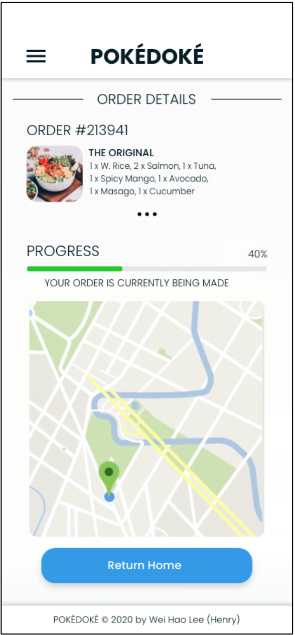 High Fidelity Mobile Order Status Page Image