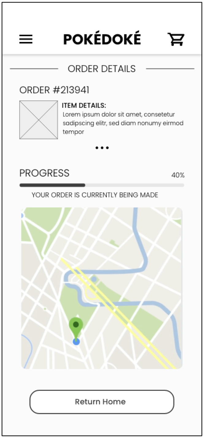 Low Fidelity Mobile Order Status Page Image